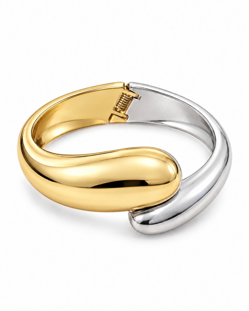 Dual Tone Teardrop Cuff Bracelet