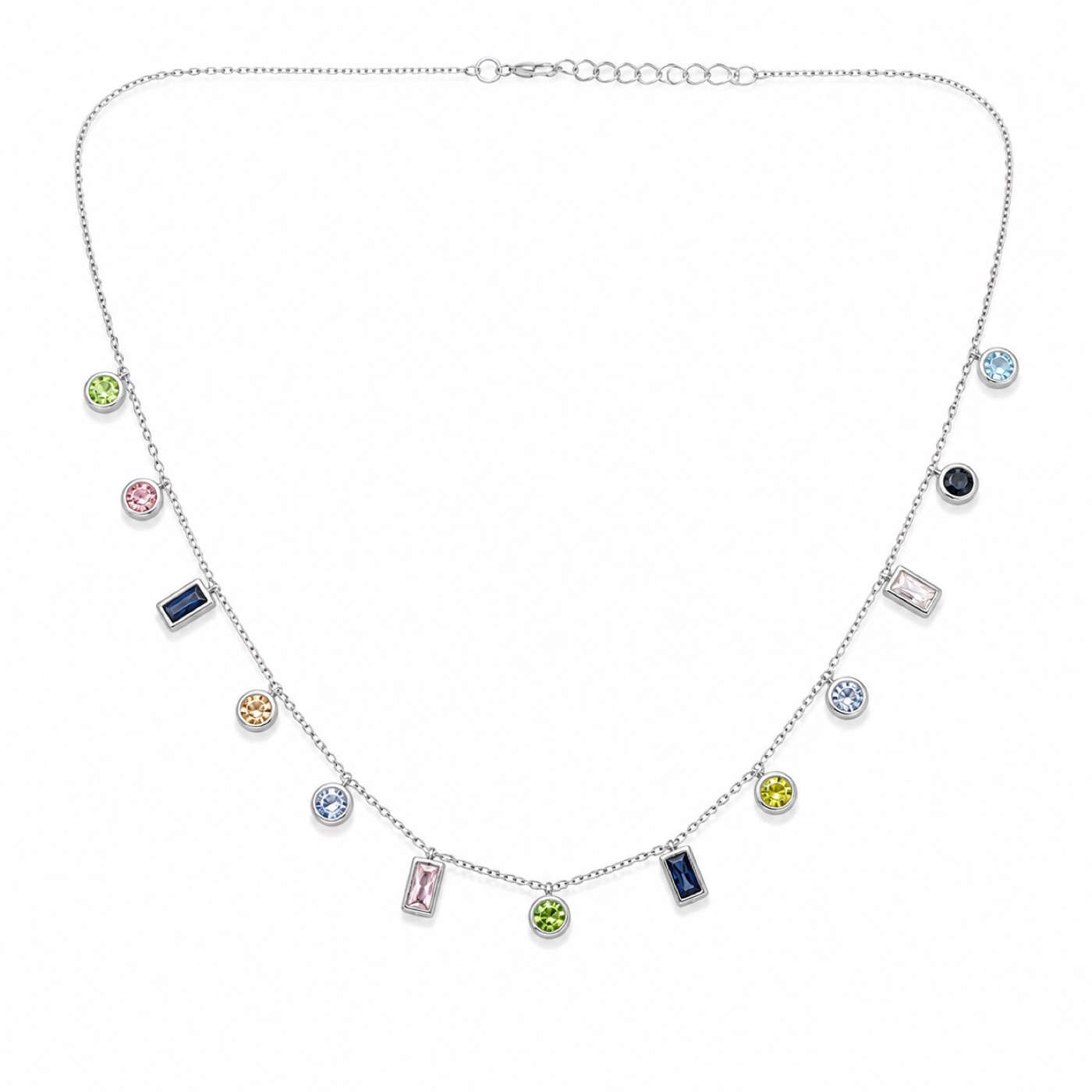 Silver Multicolor Charm Necklace